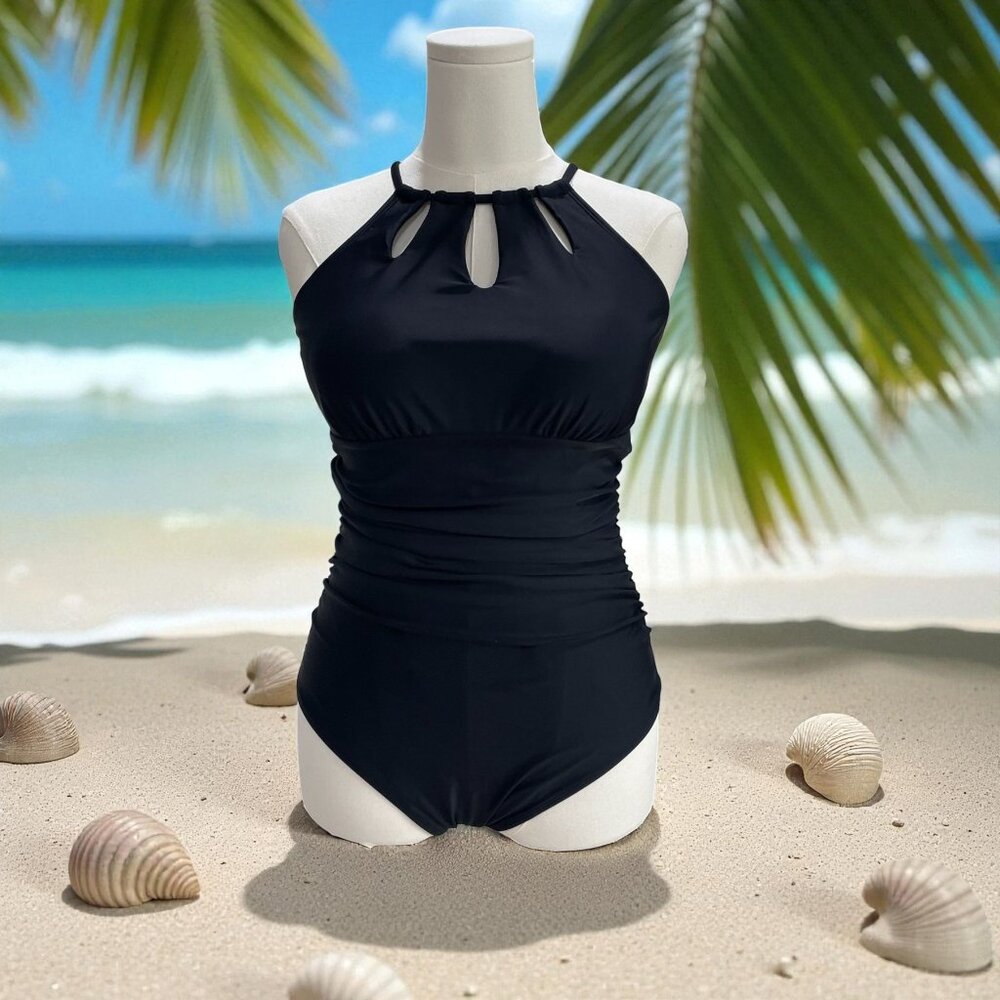 Cupshe Black One Piece Swimsuit Keyhole Criss Cross Back Vacation Swimwear NWT